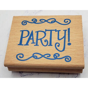 Party Scroll Wood Mounted Rubber Stamp Greenbrier